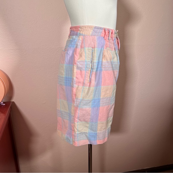 Vintage 80 90 Snazz peach blue preppy Plaid high Waist Bermuda Shorts - Picture 4 of 17